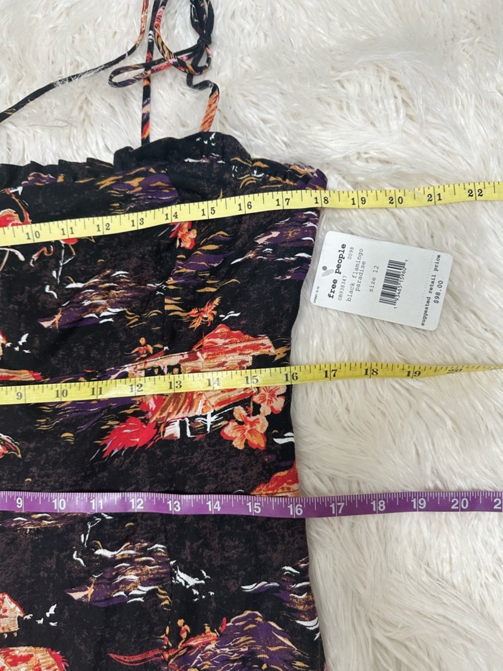 Free People Black Flamingo Paradise linen blend midi dress NWT size 12 - Picture 12 of 15